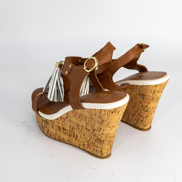 G.I.L.I. Kate Tassel Wedge Sandals US Size 5.5 Leather Cork Platform NEW - Picture 4 of 15